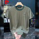 皮爾卡丹（pierre cardin）2025新款夏季條紋短袖t恤男士寬松新款潮流圓領休閑修身帥氣上衣 綠色 L 110-125斤
