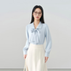 伯德小姐藍色面試雪紡襯衫女蝴蝶結上衣小個(gè)子穿搭職業(yè)裝通勤襯衣 CS251 藍色 L 適合110-120斤可穿