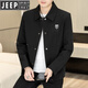 JEEP SPIRIT春秋季新款翻領(lǐng)夾克男韓版休閑時尚薄款百搭潮流高端短款風(fēng)衣外套 黑色 XL 125-140斤內(nèi)