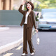 啄木鳥媽媽春裝休閑運(yùn)動套裝2025新款洋氣外套中老年女兩件套咖啡色 2XL