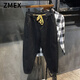ZMEX牛仔褲男士新款寬松潮流百搭哈倫小腳褲子男九分蘿卜褲男 K304  黑色 XL