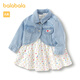 巴拉巴拉童裝寶寶女童春裝嬰兒牛仔兩件套裙時(shí)尚甜酷滿(mǎn)印波點(diǎn)活潑 藍白色調00481 90