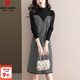 皮爾卡丹（pierre cardin）針織連衣裙女中長(cháng)款格紋秋冬氣質(zhì)假兩件內搭長(cháng)袖打底毛衣裙子 黑色 M 【建議100-110斤】