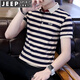 JEEP SPIRIT吉普短袖T恤男條紋POLO衫男夏季商務(wù)男休閑翻領(lǐng)修身上衣體恤 A216-1715藍(lán)條紋 XL 建議（130斤-145斤）