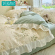 桃薇田園全棉床上四件套純棉公主風(fēng)小碎花被套床單被罩床笠款床上用品 花邊款-韓版仙草【100%純棉】 四件套1.8m床單款-被套200*230cm