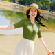 譚飛【山竹POLO衫】2025年春夏新款女小個(gè)子設(shè)計(jì)感短袖上衣半袖針織衫 綠色 L