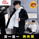 安初夏中長(cháng)款棉衣男士冬季棉服韓版連帽加絨加厚棉襖子顯瘦衣服男裝外套 【8029黑色加絨加厚+白色毛衣】 XL  【130-145斤】