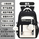 小魚(yú)仙倌初中生學(xué)生書(shū)包小學(xué)生ins風(fēng)撞色大容量背包減負耐臟高中生雙肩包 黑色+云朵掛飾