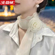北極絨玫瑰領(lǐng)花絲巾女春夏新款純色雪紡紗舒適多功能護頸優(yōu)雅款裝飾圍巾 玫瑰花絲巾-米色