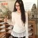 乖甜星拼接法式韓版新款小個(gè)子保暖德絨蕾絲秋冬白色長(cháng)袖打底氣質(zhì)上衣女 蕾絲上衣【白色V領(lǐng)】 M 體重96-110斤