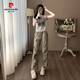 皮爾卡丹（pierre cardin）港風(fēng)運(yùn)動(dòng)休閑套裝女夏季2025新款時(shí)尚洋氣減齡炸街工裝褲子兩件套 煙灰色短.袖+淺綠色褲子 XL【建議130-140斤】