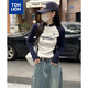 唐獅（TonLion）2025女立領(lǐng)拉鏈袖子拼接長袖T恤 藏青 L 
