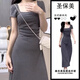 圣保美灰色方領(lǐng)短袖t恤連衣裙夏季女裝2025新款小個子修身a字長裙子夏天 灰色 M 碼