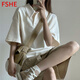 FSHE2025春夏季新款短袖t恤女寬松韓版polo衫學(xué)院風(fēng)純色上衣潮 A1杏色 L_100-120斤