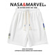 NASA MARVEL短褲男夏季五分褲休閑中褲彈力百搭寬松運動(dòng)情侶款 白色 XL