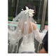 梓嘉福法式頭紗新娘主婚紗森系珍珠花朵仙美旅拍照跟妝造型短款結(jié)婚領(lǐng)證 米白色雙層珍珠釘花頭紗帶花朵 60cm-100cm