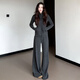 韓璐嬌（hanlujiao）衛衣女裝2025新款春季穿搭女套裝休閑運動(dòng)服開(kāi)衫外套闊腿褲兩件套 黑灰套裝 M