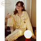 果殼（Gukoo）睡衣女春秋款派對小狗新款條紋簡(jiǎn)約女士家居服套裝 芥末黃 M 