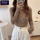 矜持范純色長袖T恤上衣女2025春裝新款韓版時(shí)尚洋氣修身打底衫ins潮 卡其 S 70-90斤