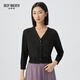 深呼吸DEEP BREATH女裝V領(lǐng)7分袖蔥紗三醋酸薄款針織開(kāi)衫女A400883 黑 L (4)