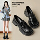 邦帛世厚底小皮鞋女秋冬學(xué)院風(fēng)日系jk制服配裙子英倫風(fēng)黑色松糕底樂(lè )福鞋 啞光黑色小皮鞋 37