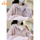 派吉鯊粉色連帽針織衫上衣女秋冬2026軟糯外搭毛衣開(kāi)衫外套 粉色 S 【建議70/90斤】