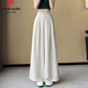 皮爾卡丹（PIERRE CARDIN）冰絲棉麻闊腿褲女夏季薄款褲子高腰垂感寬松顯瘦休閑亞麻山本褲裙 杏色 M