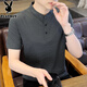 花花公子（PLAYBOY）新中式國風(fēng)冰絲t恤男夏季仿棉麻短袖男純色半袖衣服男裝打底衫 灰色 XL （125-140斤）