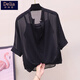 矜持范2025新款時(shí)尚吊帶襯衫女兩裝韓版寬松洋氣減齡短袖雪紡衫上衣 色+吊帶（版） XL 建議120-150斤