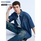 納維凱爾意大利小帆船男防曬牛仔襯衫落肩短袖襯衣外套3321905503 藍 2XL 