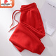 皮爾卡丹（pierre cardin）ins純棉運動褲女紅色春夏薄款寬松休閑褲女冬季加絨衛(wèi)褲束腳 紅色 3XL (夏季款偏薄)