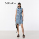 MO&Co.連衣裙春夏懷舊洗磨棉質(zhì)牛仔工裝口袋無(wú)袖附腰帶摩安珂 牛仔藍色 M 165