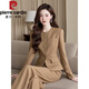 皮爾卡丹（pierre cardin）套裝女2025春秋季鹽系輕熟氣質(zhì)小香風職業(yè)咖色外套兩件套裝褲女 咖色【兩件套】 L 【建議110-125斤】