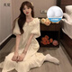 炙夏帶胸墊睡衣女夏季純棉短袖寬松網(wǎng)紅學(xué)生甜美公主風(fēng)睡裙薄可外穿 1012短-袖睡裙 (自帶胸墊) L 165 建議體重95-115斤