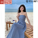 SNYDER WEAR夏季格子吊帶抹胸連衣裙女法式感復古氣質(zhì)收腰顯瘦度假長(cháng)裙子 藍色格子 S 建議100斤以?xún)? title=