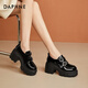 達芙妮單鞋女粗跟高跟鞋小個(gè)子增高皮鞋舒適休閑百搭女鞋子 黑色 38 