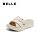 百麗（Belle）編織休閑拖鞋女2025夏季新款商場同款真皮可外穿拖鞋D6N1DBT5 米白 37 (235mm)