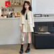 皮爾卡丹（pierre cardin）女大童小香風套裝裙子2025新款秋冬裝女孩時髦洋氣外套裙子兩件套 杏色 160 cm