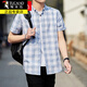 啄木鳥(niǎo)（TUCANO）短袖襯衫男春夏季款透氣男士格子條紋五分襯衣薄款休閑上衣服男裝 CS661藍格 L