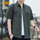 吉普（JEEP）短袖襯衫男夏季男士純棉工裝襯衣外套休閑寬松衣服男裝 軍綠 XL