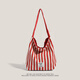 美杜條紋大容量包女2025新款夏天度假通勤托特包學(xué)院風(fēng)休閑購物袋包 條紋帆布包【紅色】