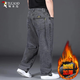 啄木鳥(niǎo)牛仔褲男秋冬新款寬松直筒加肥加大碼運動(dòng)胖子肥佬彈力長(cháng)褲子男 煙灰色加絨 34 【體重建議150-160斤】