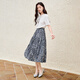 香影碎花藍色半身裙女2026春季新款過(guò)膝中長(cháng)a字裙法式小清新裙子 藍色 M