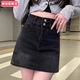 柏潮美式復古牛仔半身裙女春夏新款高腰百褶裙設計感辣妹A字短裙 常規 藍色 S 建議80-98斤