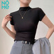 NOME螺紋半高領短袖t恤女2025夏季新款高級感緊身上衣 黑色 L 