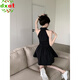 DXOT純欲風(fēng)短裙女辣妹掛脖連衣裙露肩襯衫裙夏季小個(gè)子收腰polo領(lǐng)裙子 黑色 M 建議 95-105斤