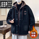 JEEP加絨牛仔外套男潮牌連帽夾克冬季加厚防寒保暖派克服棉衣男士棉服 咖色 L
