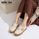 Walker Shop奧卡索休閑女鞋牛皮蝸牛鞋舒適軟底增高厚底健步鞋女媽媽鞋跑步鞋 米色 36