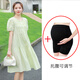 孕婦連衣裙夏季新款韓版短袖孕期小個(gè)子孕婦夏裝中長(cháng)款夏天裙子女 綠色裙子+黑色安全褲 L【建議120-135斤左右】