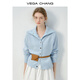 VEGA CHANG針織衫女2026年春季新款文藝復古長(cháng)袖氣質(zhì)針織開(kāi)衫 冰川藍 S